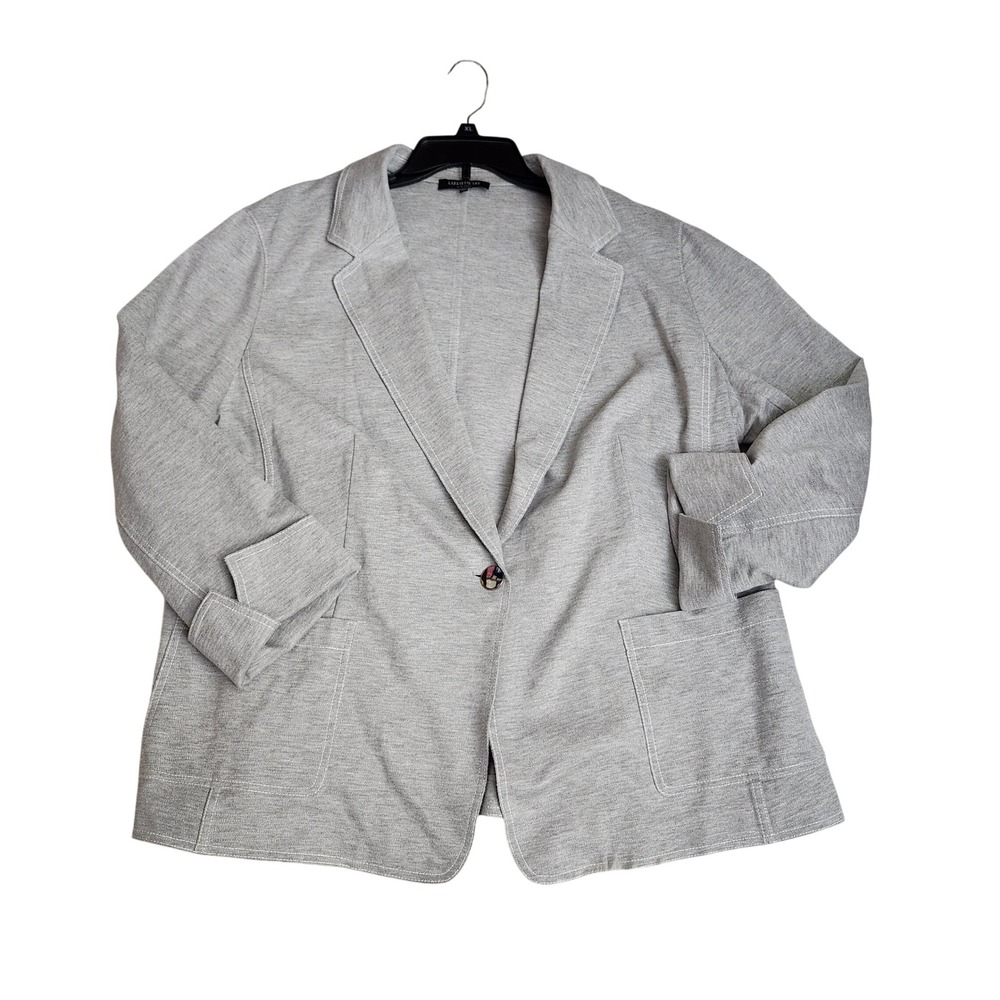 Lafayette 148 New York Womens 22W Heather Grey Knit Single Button Blazer Jacket - Picture 10 of 10